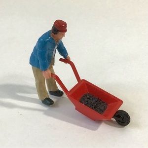Model Railroad Vintage Working Man Figure Wheelbarrow Train Layout Scenery 2.25”